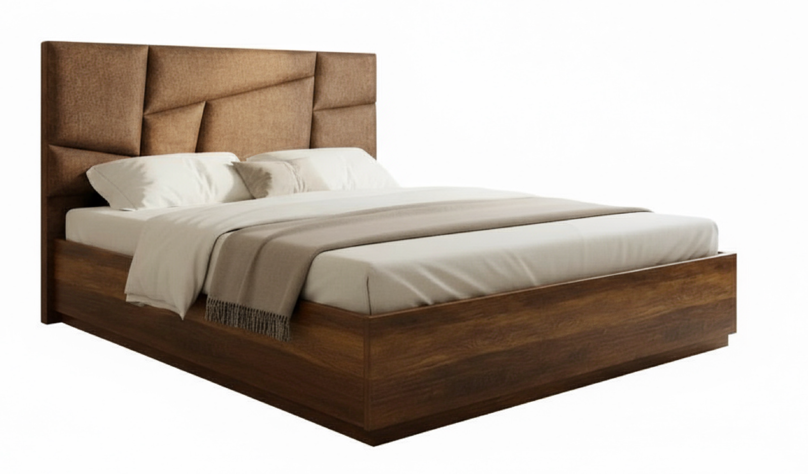 Modern Platform Bed with Geometric Cushioned Headboard